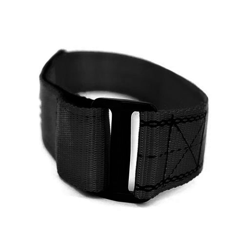 Black 27-inch anti-rattle strap with buckle on white background.