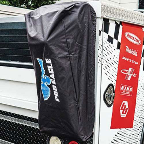 Black 1.5 ton jack cover with "Pro Eagle" logo mounted on a white vehicle.