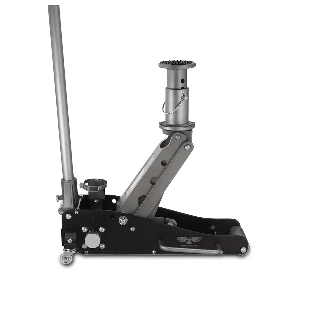 Black and silver 2-ton off-road jack with extended handle and adjustable top