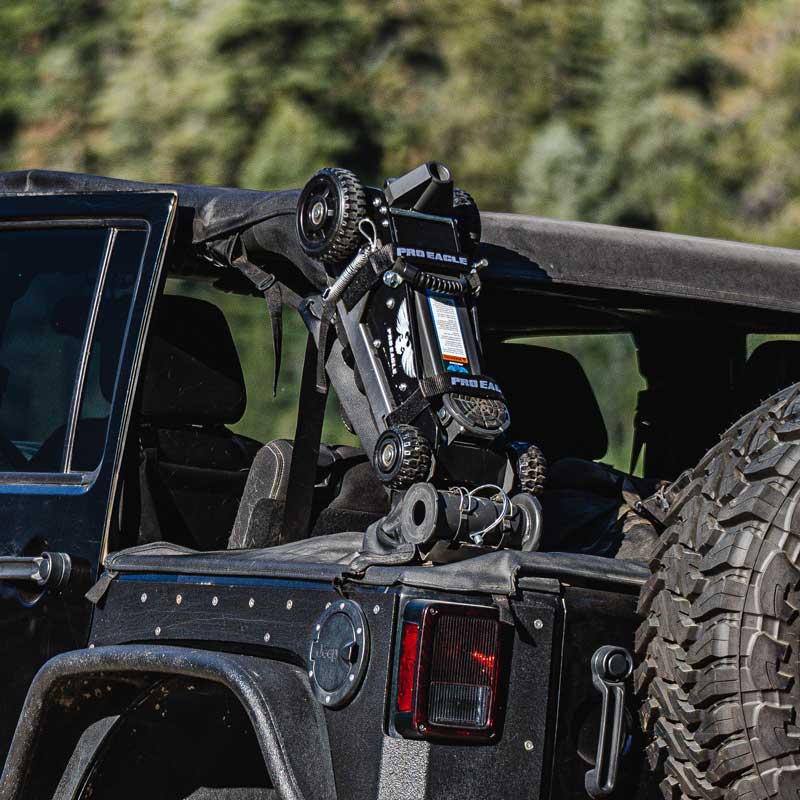 1.5 Ton "Talon" Mount 2.0 installed on the rear of a black off-road vehicle.