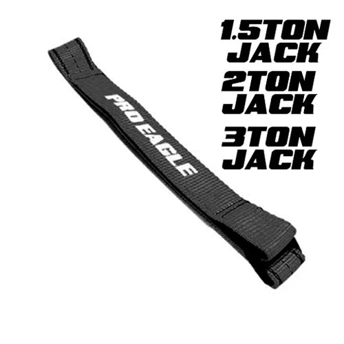 Black anti-rattle strap labeled "Pro Eagle" for 1.5, 2, and 3 ton jacks.